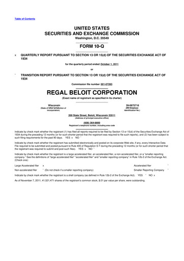 Thumbnail Regal Rexnord 10-Q Quarterly Report FY2011 