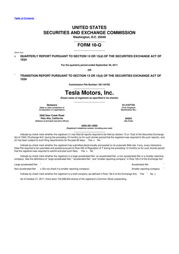 Miniature Tesla 10-Q Rapport trimestriel 2011 