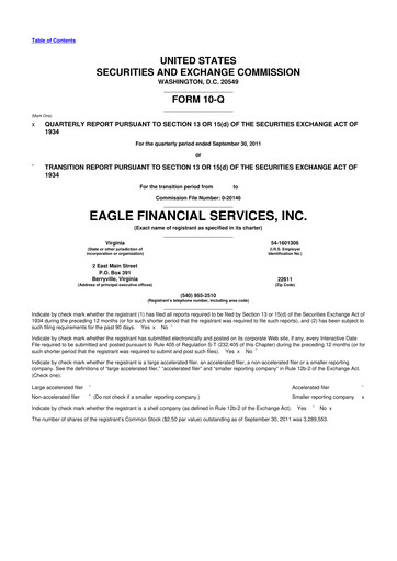 Thumbnail Eagle Financial Services 10-Q Quarterly Report FY2011 
