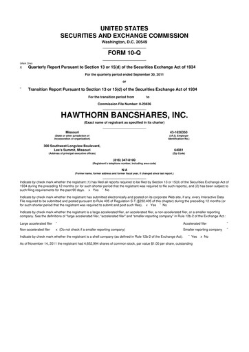 Vorschaubild Hawthorn Bancshares 10-Q Quartalsbericht  