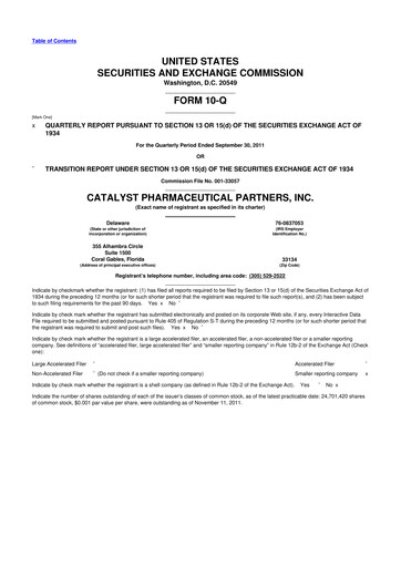 Thumbnail Catalyst Pharmaceuticals 10-Q Quarterly Report FY2011 