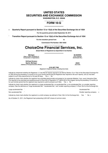 Miniature ChoiceOne Financial Services 10-Q Rapport trimestriel 2011 