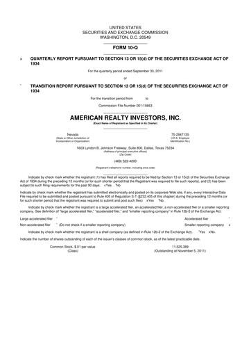 Thumbnail American Realty Investors 10-Q Quarterly Report FY 