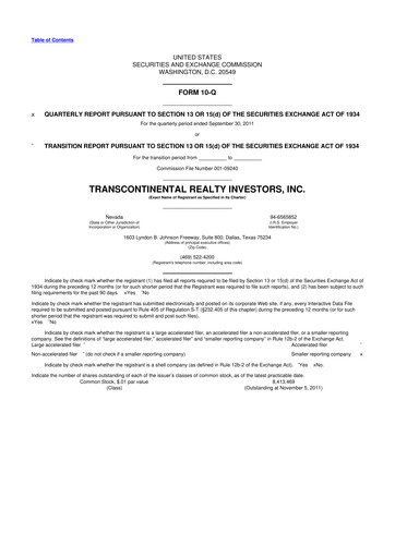 Thumbnail Transcontinental Realty Investors 10-Q Quarterly Report FY2011 