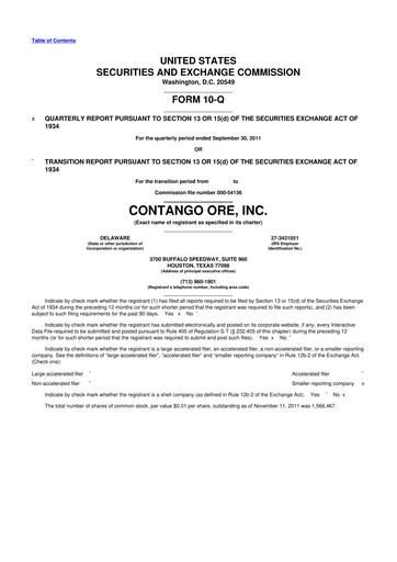 Thumbnail Contango Ore 10-Q Quarterly Report FY2012 