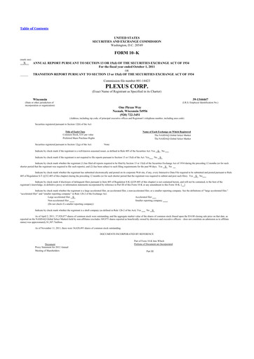 Thumbnail Plexus 10-K Annual Report 2011