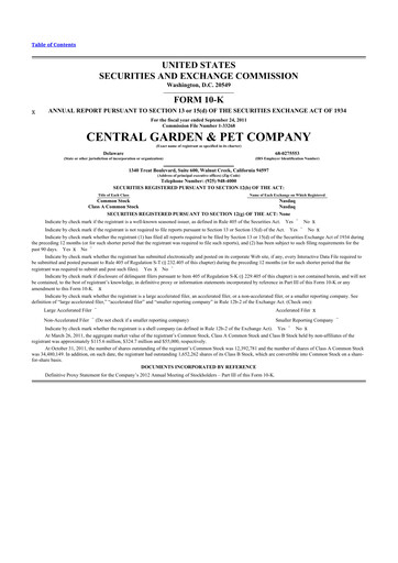 Miniature Central Garden & Pet 10-K Rapport annuel 2011