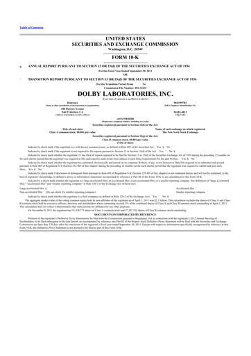 Miniature Dolby 10-K Rapport annuel 2011