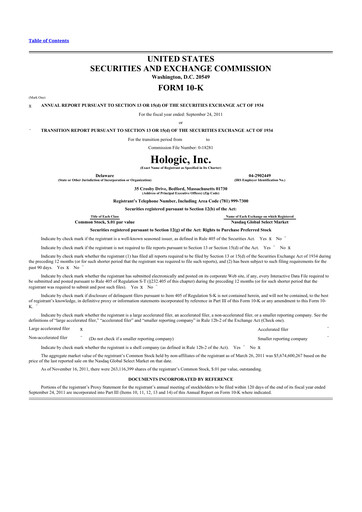 Thumbnail Hologic 10-K Annual Report 2011