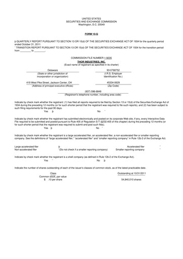 Thumbnail Thor Industries
 10-Q Quarterly Report FY2012 