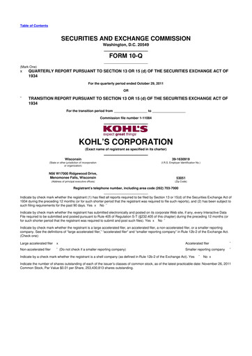 Thumbnail Kohl's
 10-Q Quarterly Report FY2011 