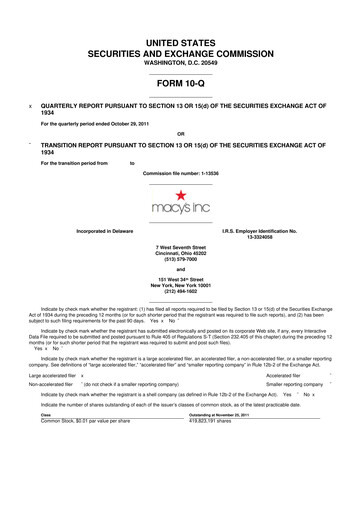 Thumbnail Macy's
 10-Q Quarterly Report FY2011 