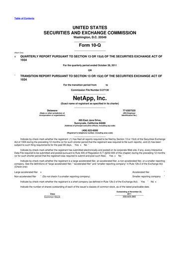 Miniature NetApp
 10-Q Rapport trimestriel 2012 