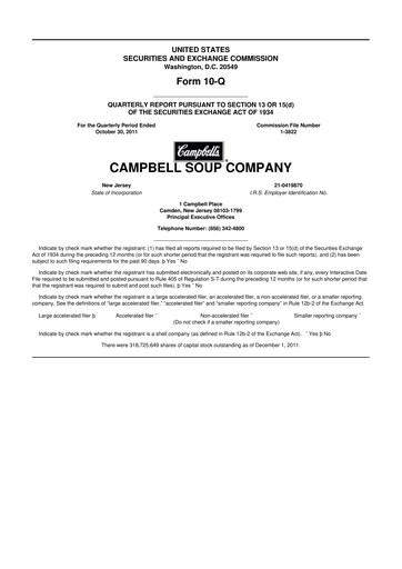 Miniature 
Campbell's 10-Q Rapport trimestriel 2012 
