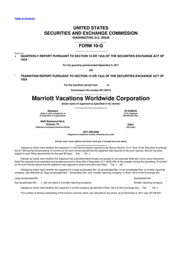 Thumbnail Marriott Vacations Worldwide 10-Q Quarterly Report FY2011 