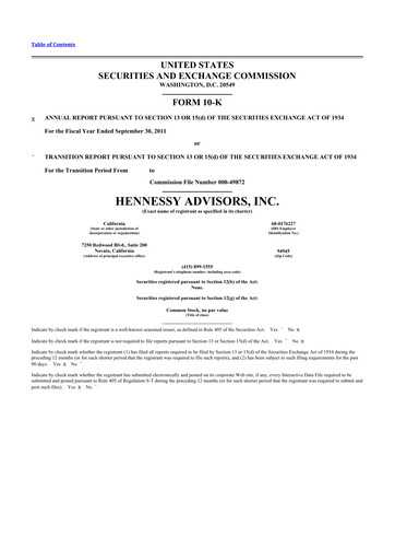 Miniature Hennessy Advisors 10-K Rapport annuel 2011