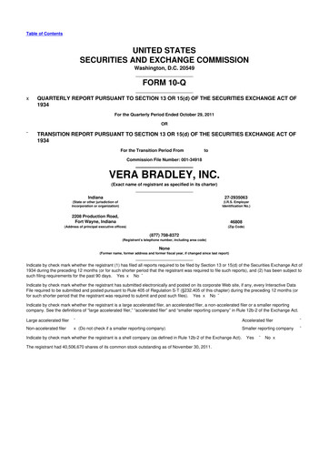 Thumbnail Vera Bradley
 10-Q Quarterly Report FY2011 