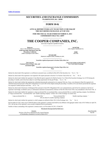 Thumbnail Cooper Companies 10-K Annual Report 2011