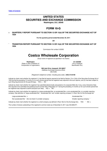 Miniature Costco 10-Q Rapport trimestriel 2012 