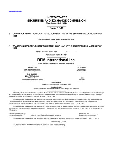 Thumbnail RPM International
 10-Q Quarterly Report FY2012 
