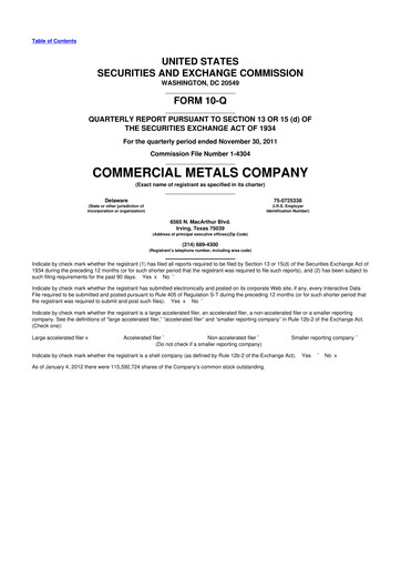 Thumbnail Commercial Metals Company 10-Q Quarterly Report FY2012 
