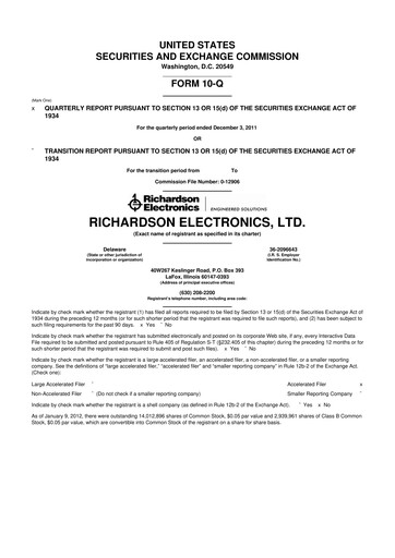 Miniature Richardson Electronics 10-Q Rapport trimestriel 2012 