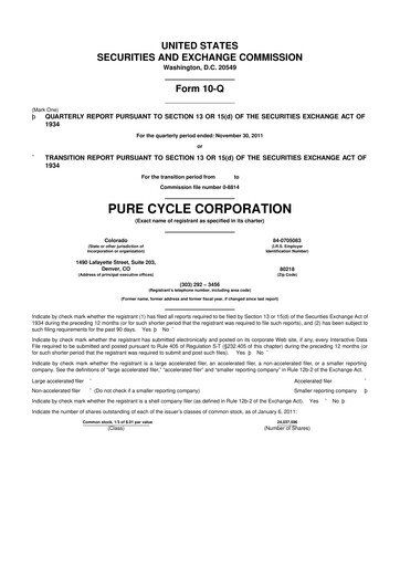 Vorschaubild Pure Cycle (water) 10-Q Quartalsbericht 2011 