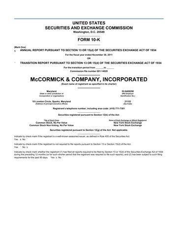 Miniature McCormick & Company
 10-K Rapport annuel 2011