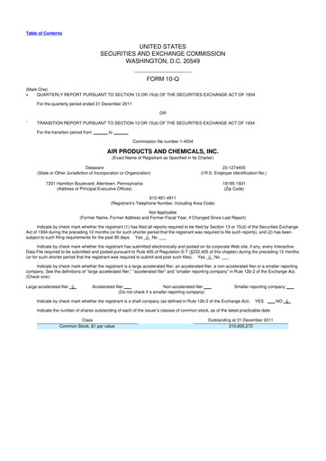 Thumbnail Air Products and Chemicals 10-Q Quarterly Report FY2012 