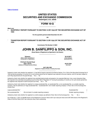 Thumbnail John B. Sanfilippo & Son 10-Q Quarterly Report FY2012 