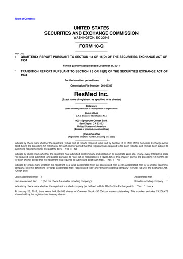 Miniature ResMed 10-Q Rapport trimestriel 2012 