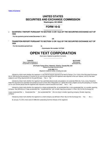 Thumbnail OpenText 10-Q Quarterly Report FY2012 