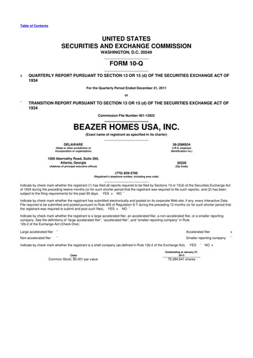 Thumbnail Beazer Homes USA
 10-Q Quarterly Report FY2012 