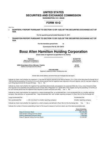 Thumbnail Booz Allen Hamilton
 10-Q Quarterly Report FY2012 