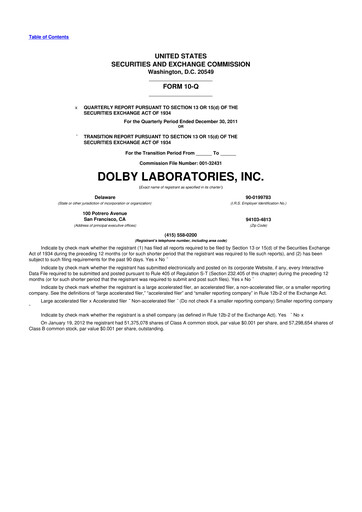 Thumbnail Dolby 10-Q Quarterly Report FY2012 