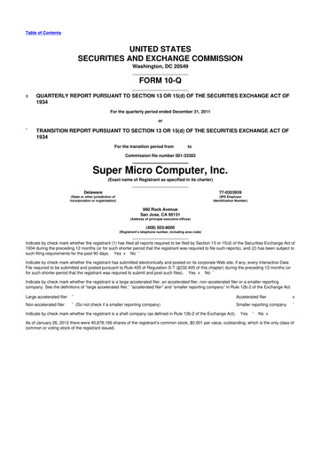 Thumbnail Supermicro 10-Q Quarterly Report FY2012 