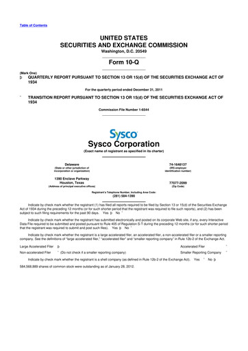 Thumbnail Sysco 10-Q Quarterly Report FY2012 