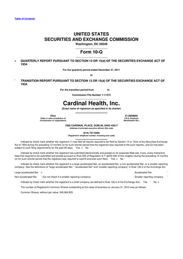 Thumbnail Cardinal Health 10-Q Quarterly Report FY2012 