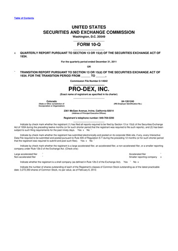 Miniature Pro-Dex 10-Q Rapport trimestriel 2012 
