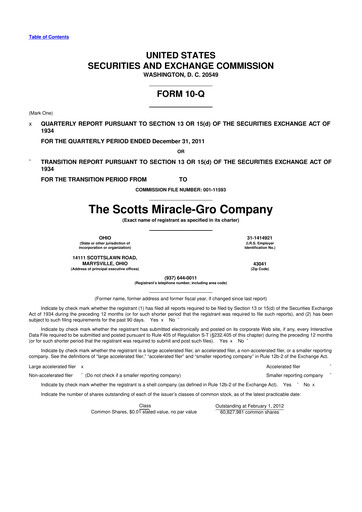 Thumbnail ScottsMiracle-Gro 10-Q Quarterly Report FY2012 