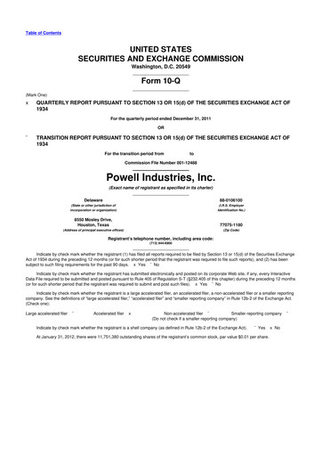 Thumbnail Powell Industries 10-Q Quarterly Report FY2012 