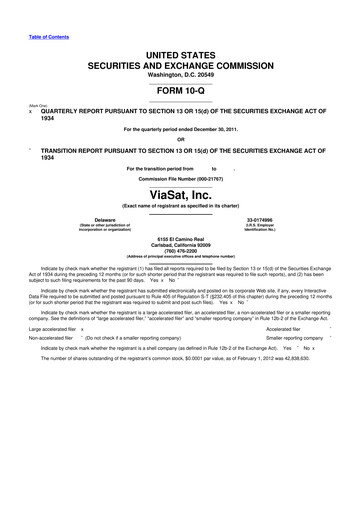 Miniature ViaSat 10-Q Rapport trimestriel 2012 