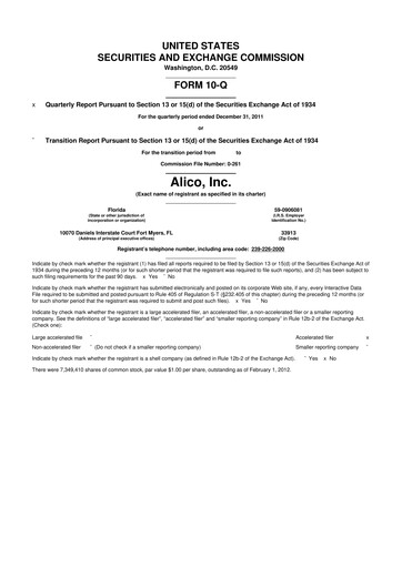 Thumbnail Alico
 10-Q Quarterly Report FY2012 