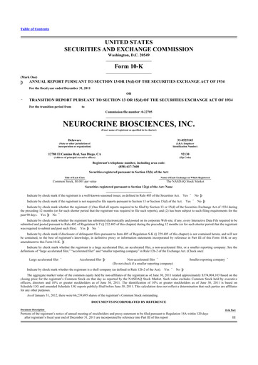 Thumbnail Neurocrine Biosciences
 10-K Annual Report 2011