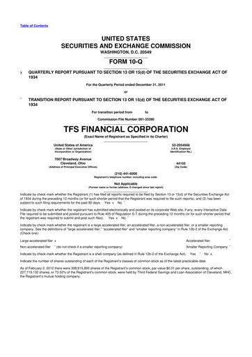 Thumbnail TFS Financial 10-Q Quarterly Report FY2012 