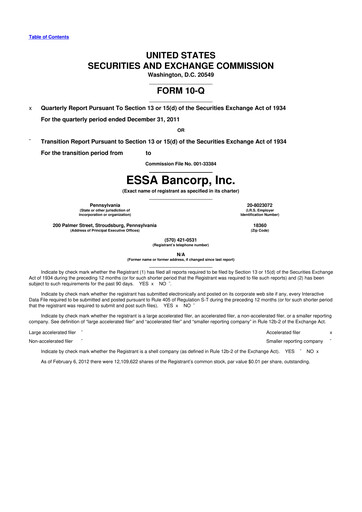 Thumbnail ESSA Bancorp 10-Q Quarterly Report FY2012 