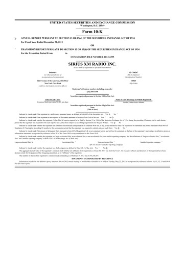 Thumbnail Sirius XM 10-K Annual Report 2011