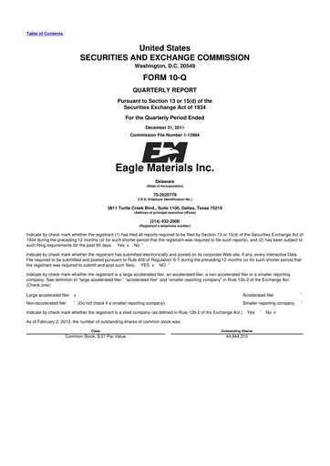 Thumbnail Eagle Materials
 10-Q Quarterly Report FY2011 