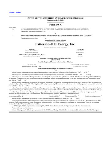 Thumbnail Patterson-UTI Energy 10-K Annual Report 2011