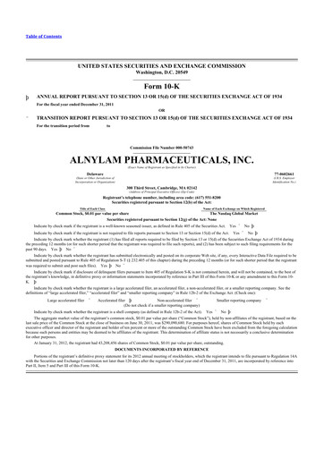 Thumbnail Alnylam Pharmaceuticals
 10-K Annual Report 2011
